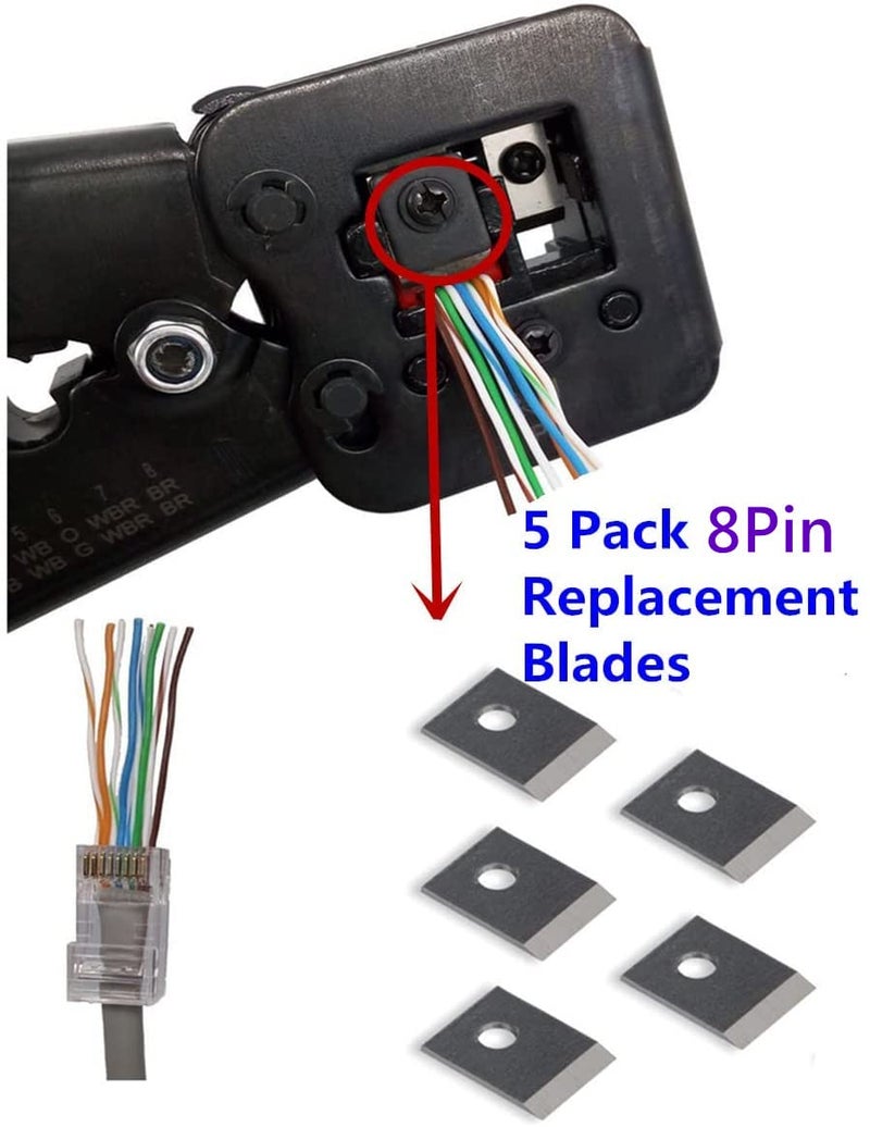 PETECHTOOL RJ45 (5Pack 8pin Cavity Blade) Pass Through Crimp Tool Replacement Blades RJ45 Professional Heavy Duty Crimp Tool Replacement Blades - Image 4